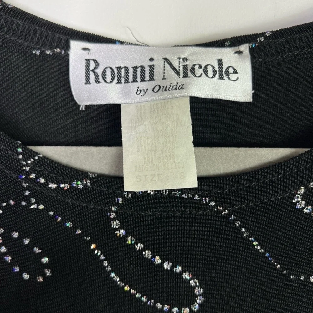 Vintage Ronni Nicole By Ouida Black Silver Sparkly Sleeveless Maxi Dress Size 8 - Picture 9 of 10